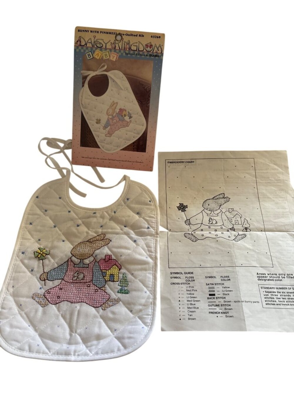 Daisy Kingdom Bunny Pinwheel Pre-Quilted Baby Bib Cross-Stitch Kit Bucilla 63269